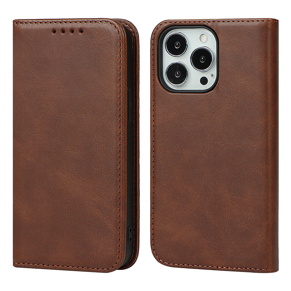 

Für Iphone 15 Pro Max Calf Texture Phone Hülle Magnetschließende Leder -brieftaschen -abdeckung - Dunkelbraun, iPhone 15 Pro Max