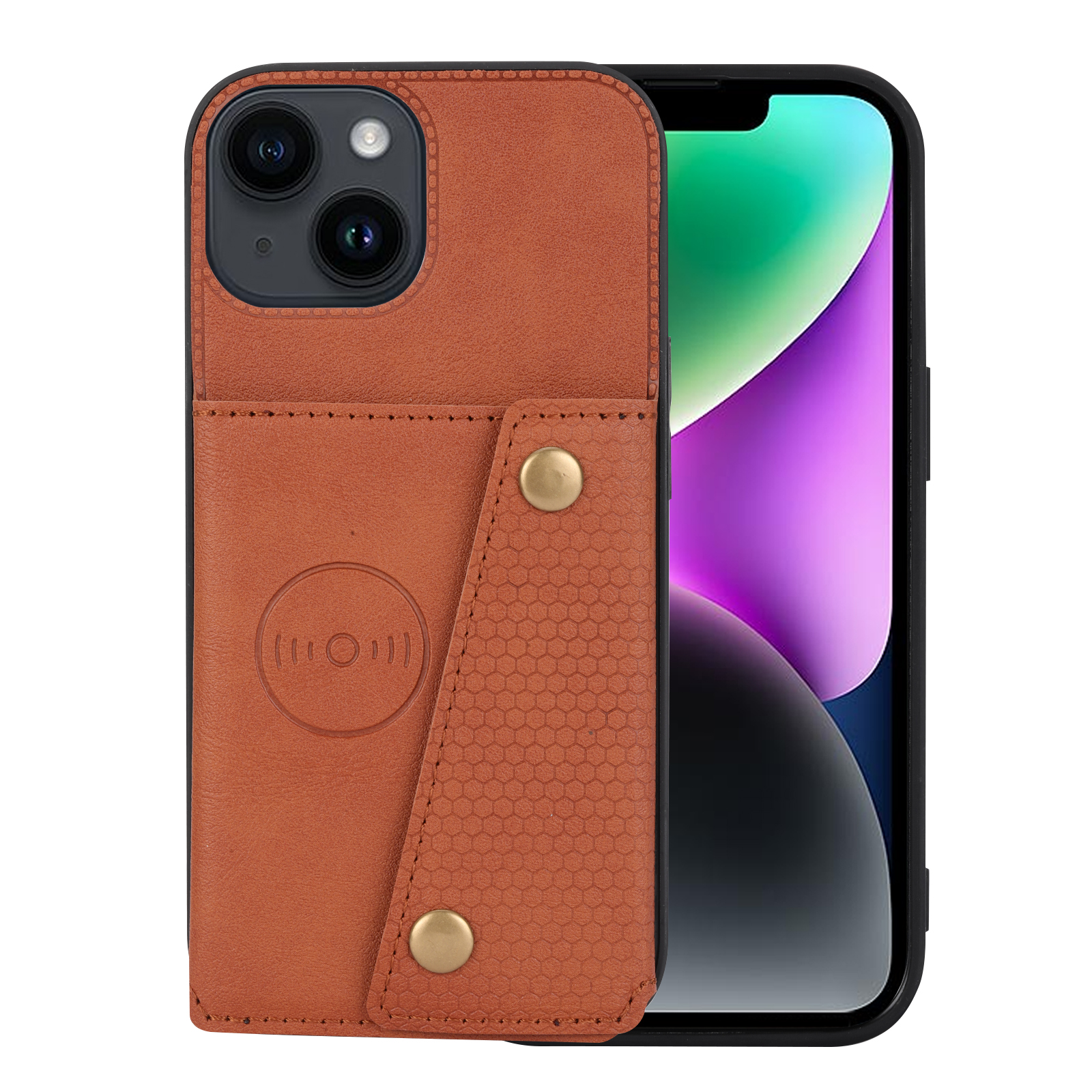 

Für Das Iphone 15 Plus PU -leder -beschichtete TPU -telefonabdeckung Bump Proof Kickstand Shell Mit Kartensteckplätzen - Hellbraun, iPhone 15 Plus