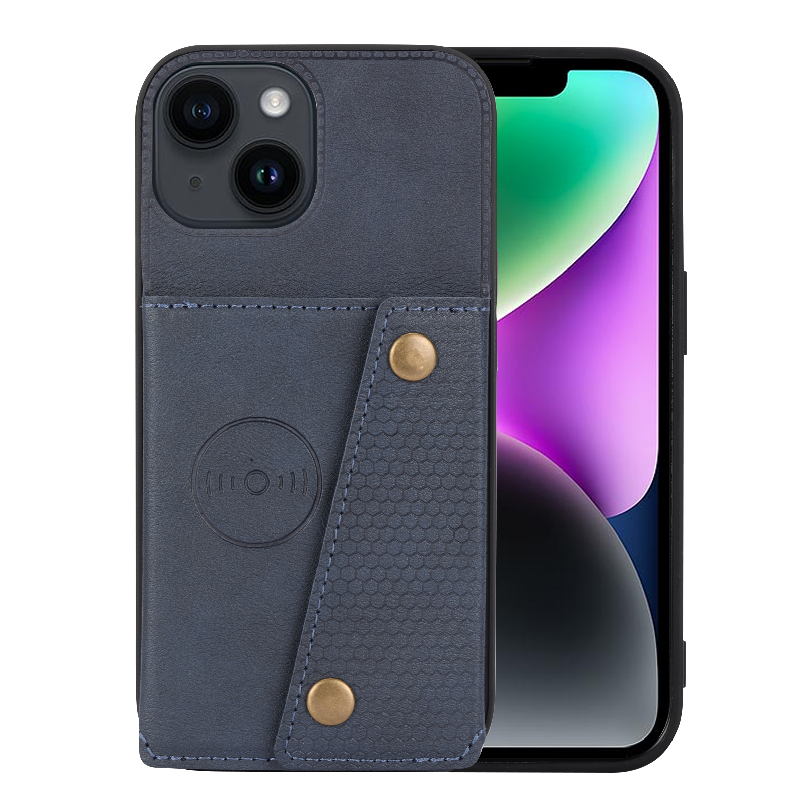 

Für Das Iphone 15 Plus PU -leder -beschichtete TPU -telefonabdeckung Bump Proof Kickstand Shell Mit Kartensteckplätzen - Blau, iPhone 15 Plus