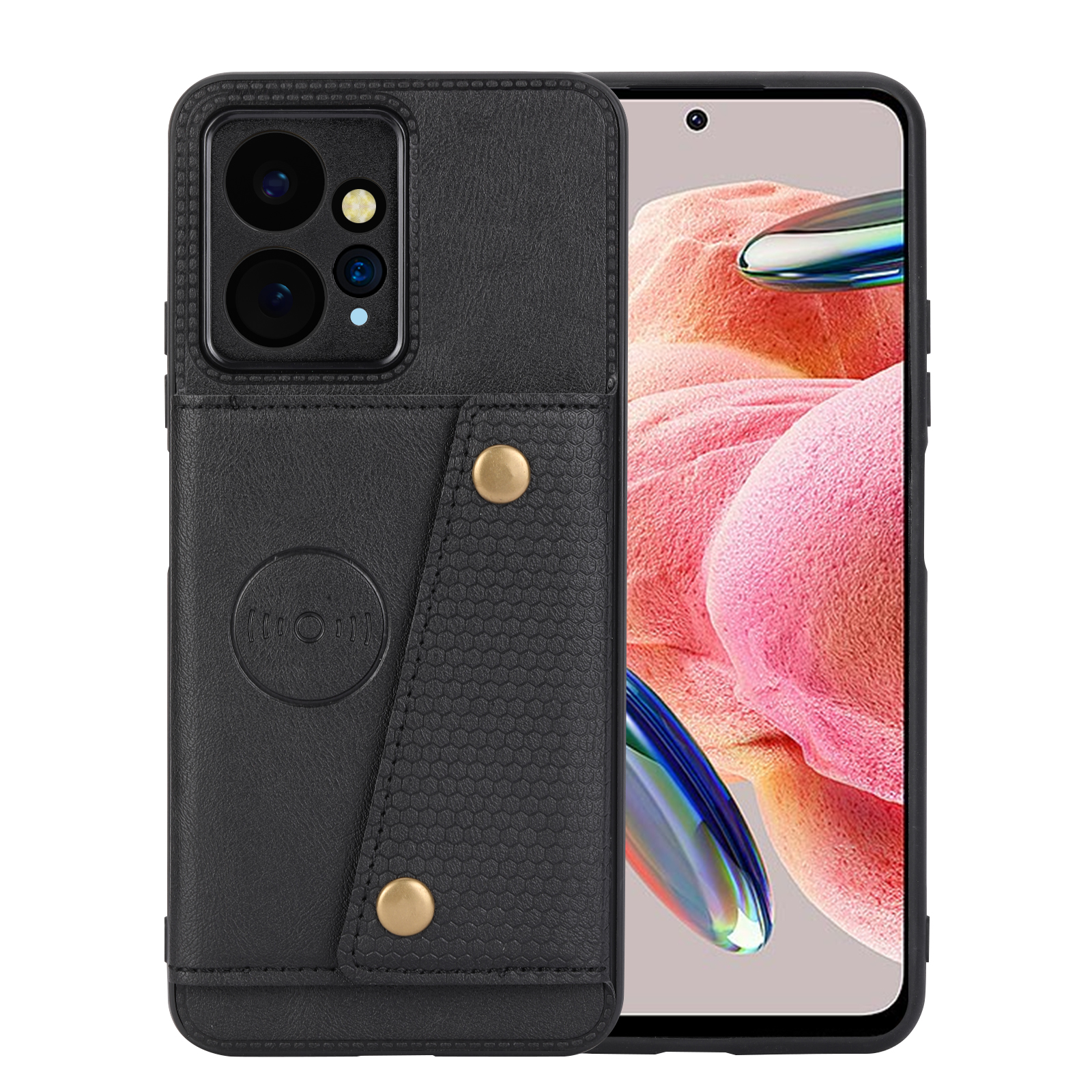 

Für Xiaomi Redmi Note 12 4G Drop Protection Leder Beschichtetes TPU -telefon Cover Kickstand Shell Mit Kartensteckplätzen - Schwarz, Xiaomi Redmi Note 12 4G