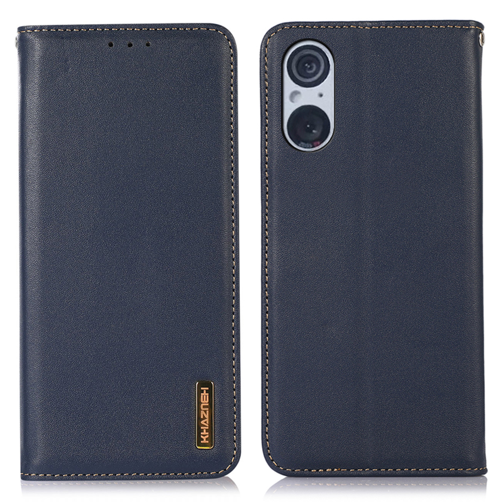 

Khazneh Für Sony Xperia 5 V Echte Kuh Leder -telefonhülle RFID Blocking Wallet Stand Cover - Blau, Xperia 5 V