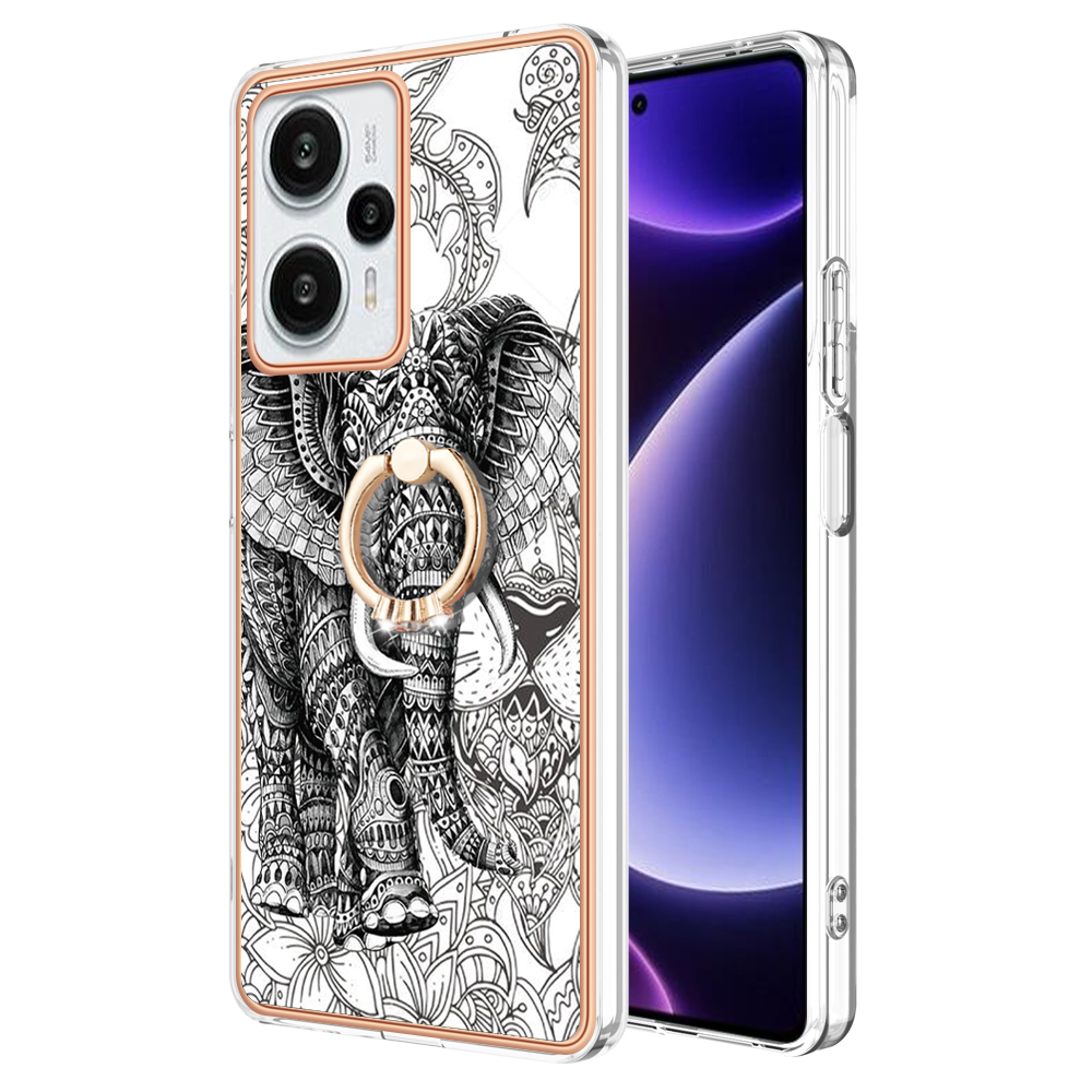 

YB IMD Series-20-stil D Elektroplattiertes Telefonfall Für Xiaomi Poco F5 5G / Redmi Note 12 Turbo, IMD 2,0 mm TPU -kickstand Zurück - Totem -elefant, Xiaomi Poco F5 5G