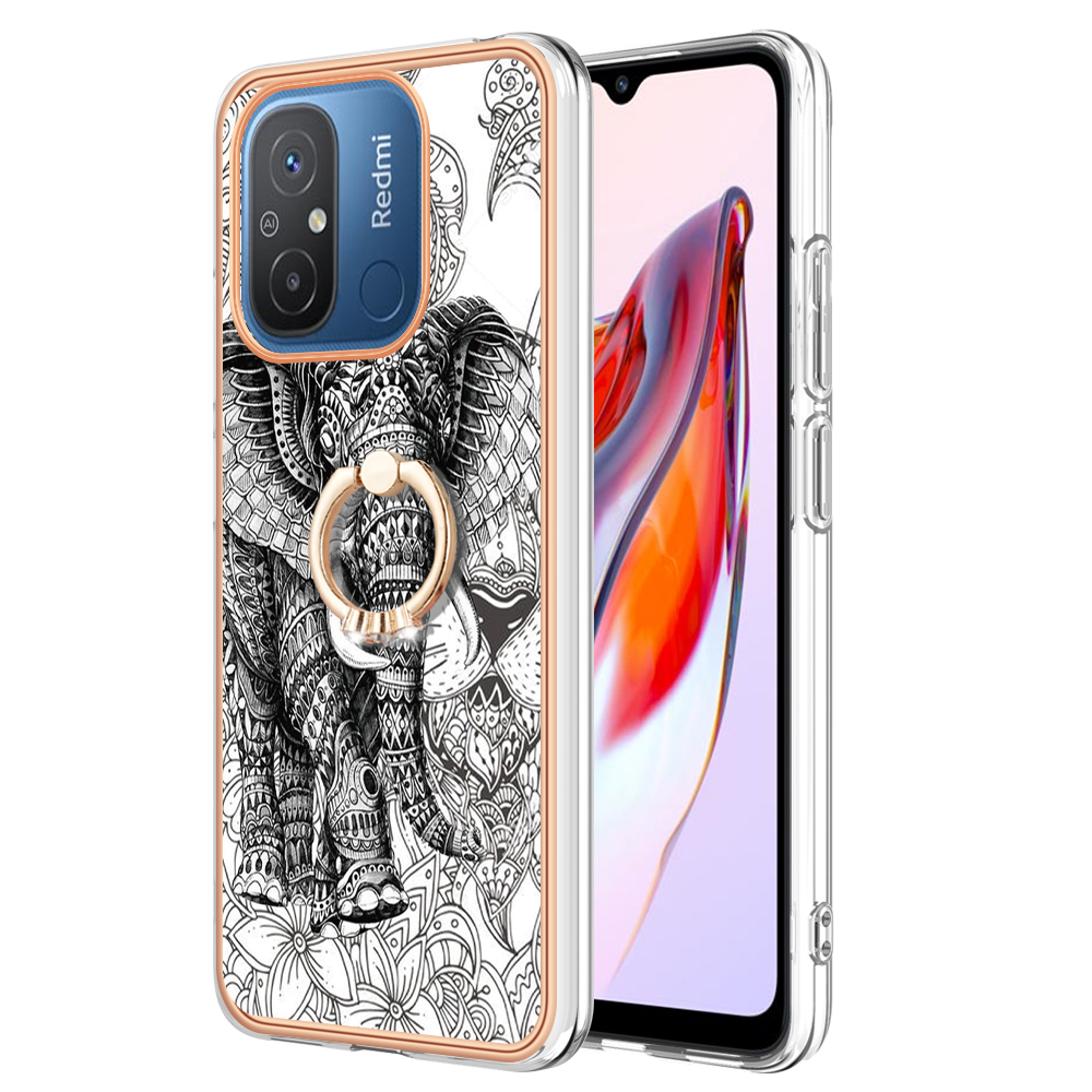 

YB IMD Series-20-style D Kickstand-telefonhülle Für Xiaomi Redmi 12c 4g / 11a 4g, TPU 2,0 mm Schockdes IMD -elektroplattenabdeckung - Totem -elefant, Xiaomi Redmi 12C 4G