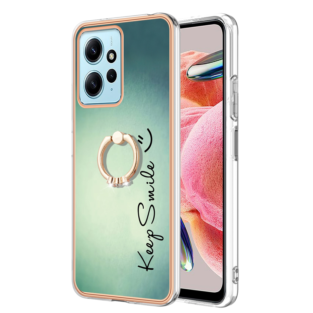 

YB IMD Series-20-stil D Für Xiaomi Redmi Note 12 4G Ringhalter Kickstand Cover 2,0 mm TPU Schockfeste Elektroplated Telefonhülle - Lächle, Xiaomi Redmi Note 12 4G
