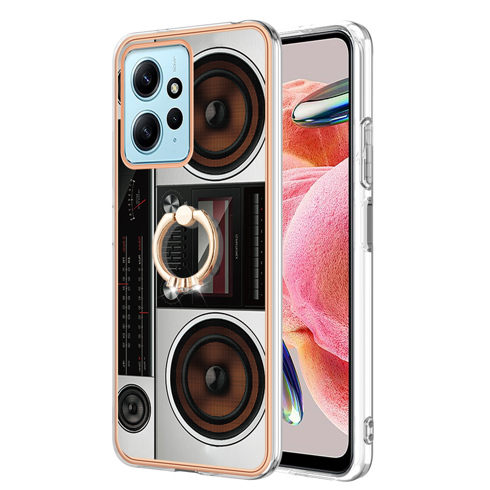 

YB IMD Series-20-stil D Für Xiaomi Redmi Note 12 4G Ringhalter Kickstand Cover 2,0 mm TPU Schockfeste Elektroplated Telefonhülle - Radio, Xiaomi Redmi Note 12 4G