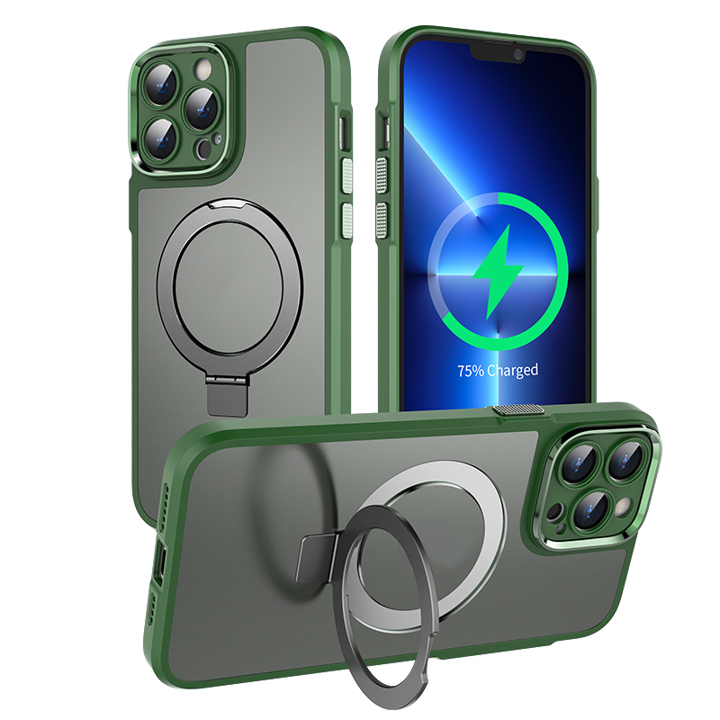 

Für Das Iphone 15 Pro Max Magnetic Ring Kickstand Phone Case PC+TPU Matte Anti-drop-abdeckung - Grün, iPhone 15 Pro Max