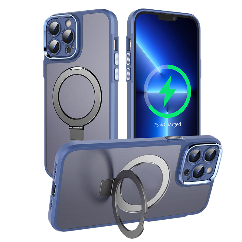 

Matte Schutzhülle Für Iphone 15 Pro Magnetic Ring Kickstand PC+TPU -telefonabdeckung - Blau, iPhone 15 Pro