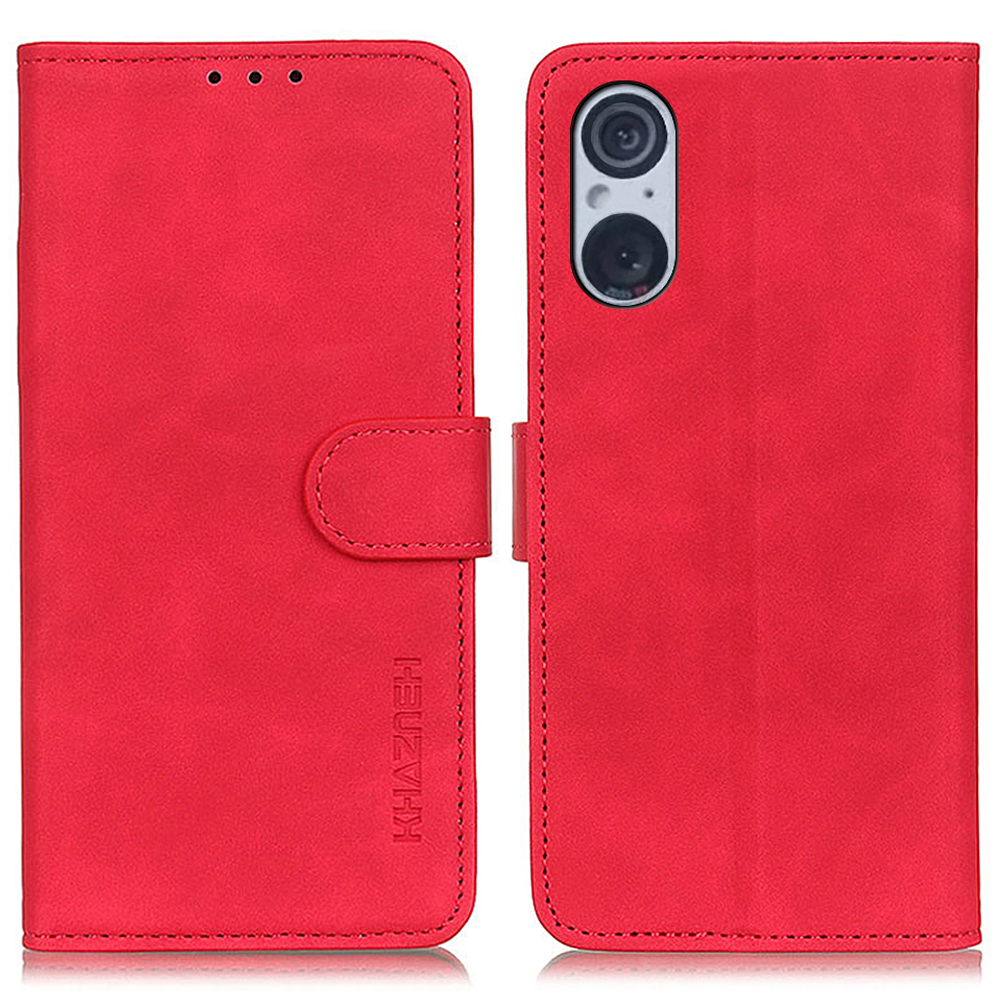 

Khazneh Für Sony Xperia 5 V Retro Wallet Telefonabdeckung Anti-fingerabdruck Lederstand Hülle - Rot, Xperia 5 V