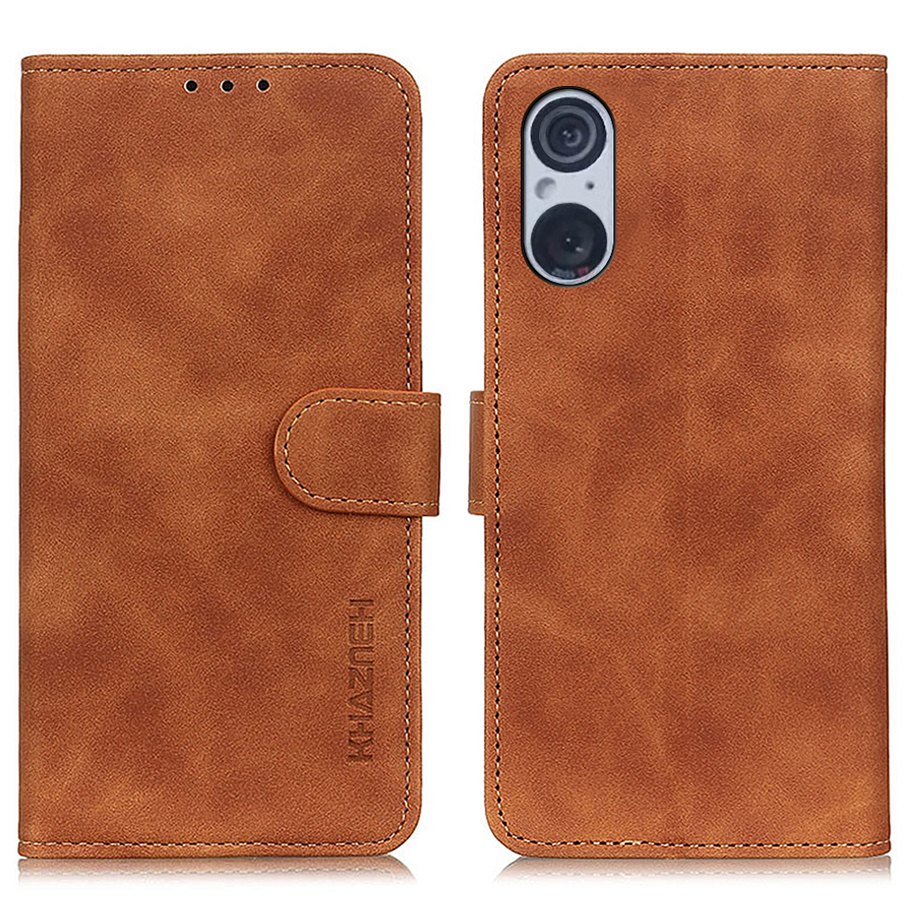 

Khazneh Für Sony Xperia 5 V Retro Wallet Telefonabdeckung Anti-fingerabdruck Lederstand Hülle - Braun, Xperia 5 V