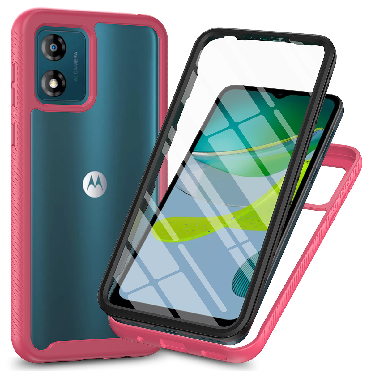 

Für Motorola Moto E13 4G 3-in-1 Full Protection Phone Case Tpu+pc-rückseite Mit Pet-screenfilm - Rosa, Motorola Moto E13 4G