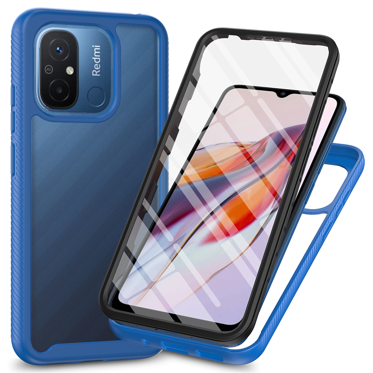 

Telefonabdeckung Für Xiaomi Redmi 12C 4g, 3-in-1-pc+tpu-schutzhülle Mit Pet-bildschirmschutz - Dunkelblau, Xiaomi Redmi 12C 4G