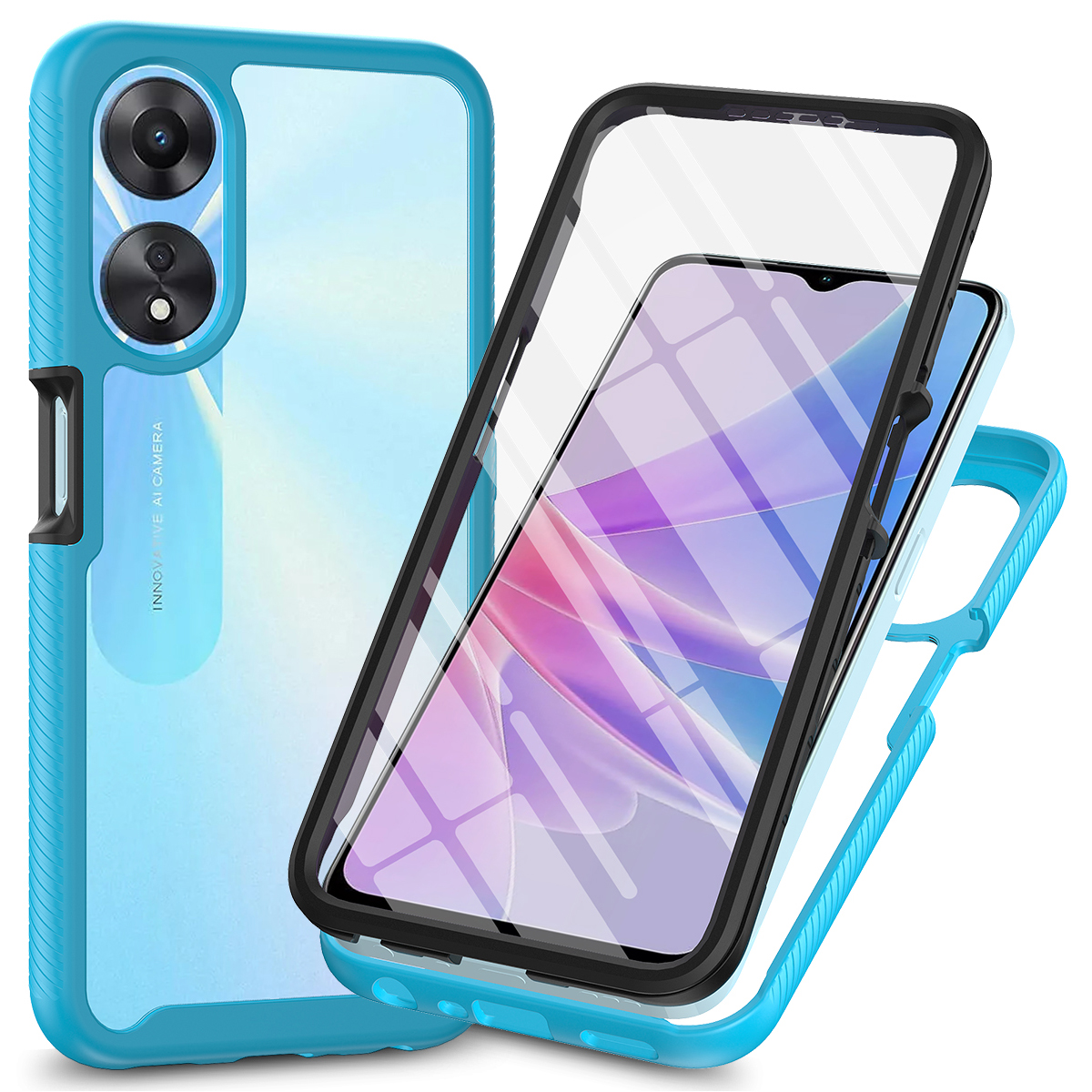 

Für Oppo A78 5G Impact Resistant Phone Deckung 3-in-1-pc+tpu-hülle Mit Pet-screen-beschützer - Baby Blau, Oppo A78 5G
