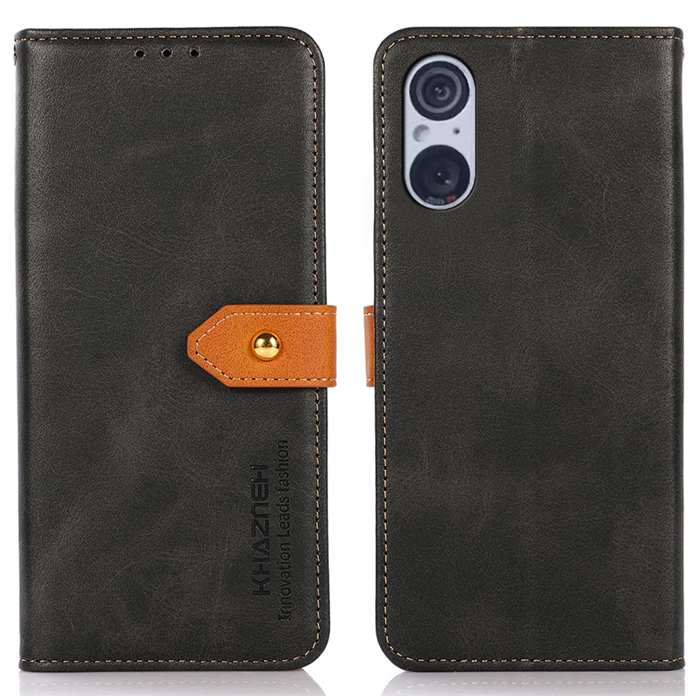 

Khazneh Für Sony Xperia 5 V Cowhide Textur Lederständer Phone Hülle Schockdelie Wallet Wallet Cover - Schwarz, Xperia 5 V