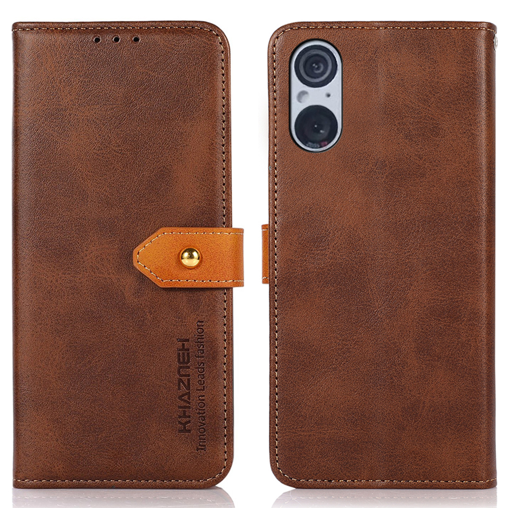 

Khazneh Für Sony Xperia 5 V Cowhide Textur Lederständer Phone Hülle Schockdelie Wallet Wallet Cover - Braun, Xperia 5 V