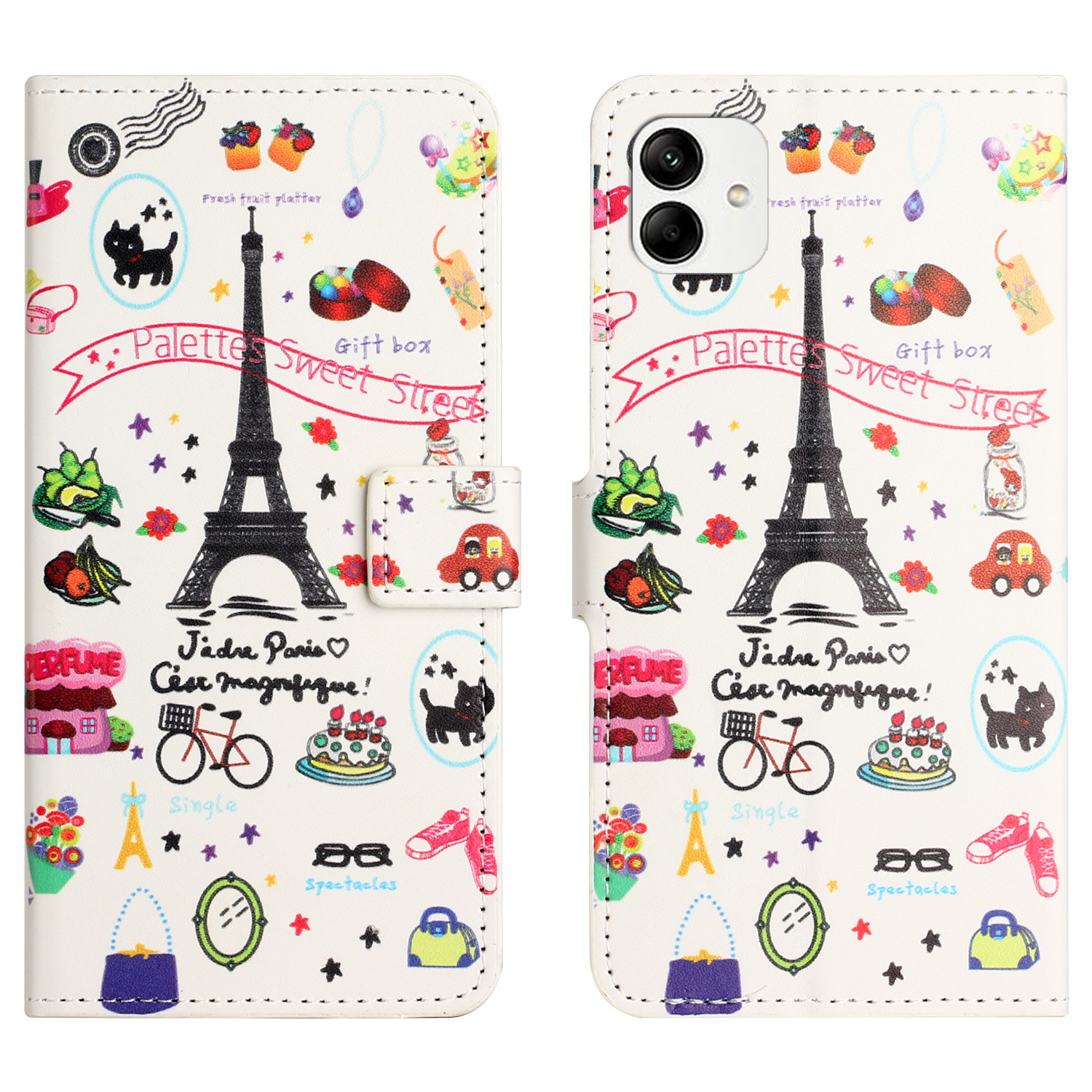 

Brieftasche Telefonabdeckung Für Motorola Moto G14 4g, PU -lederständer Muster Druckphase - Eisenturm, Motorola Moto G14 4G