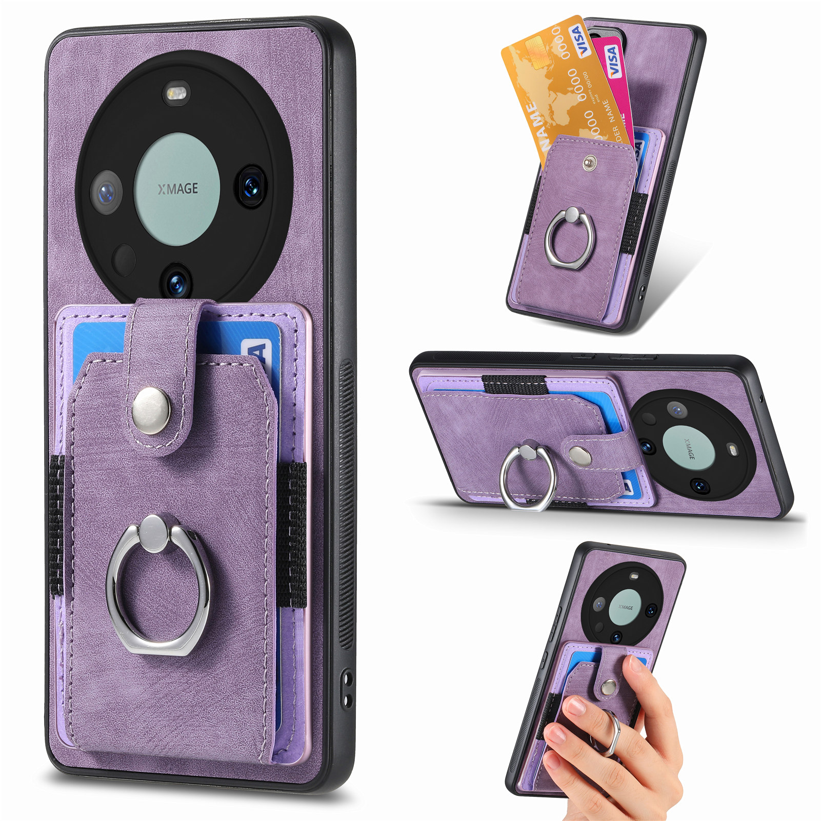 

Für Huawei Mate 60 Pro -ring -kickstand -telefonabdeckung PU Leder+pc+tpu Kickstand Telefonhülle - Helles Lila, Huawei Mate 60 Pro