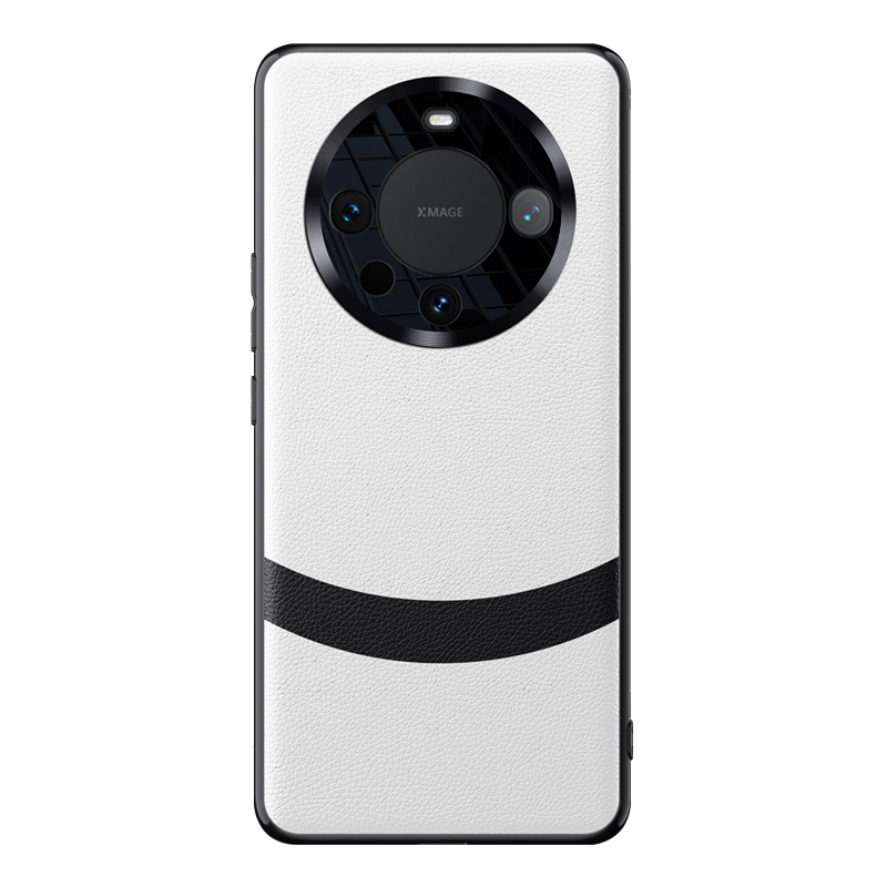 

Für Huawei Mate 60 Pro Metal Lens Design Contrast Color Hülle Strukturierte PU -leder -beschichtete TPU + PC -telefonabdeckung - Weiß+schwarz+weiß, Huawei Mate 60 Pro