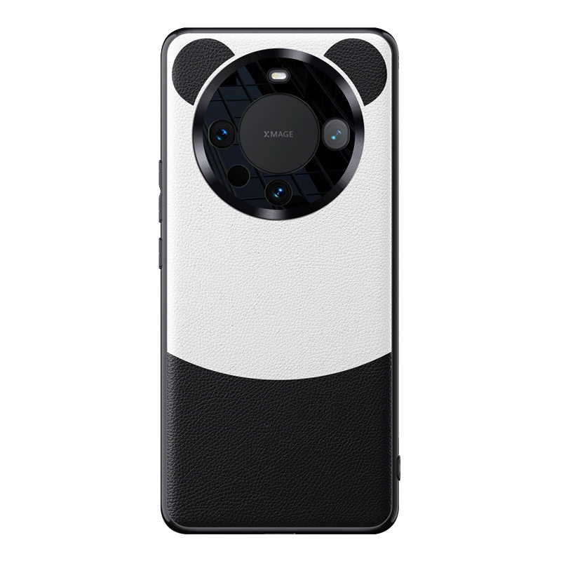 

Für Huawei Mate 60 Pro Metal Lens Design Contrast Color Hülle Strukturierte PU -leder -beschichtete TPU + PC -telefonabdeckung - Weiß+schwarz / Ohrdesign, Huawei Mate 60 Pro