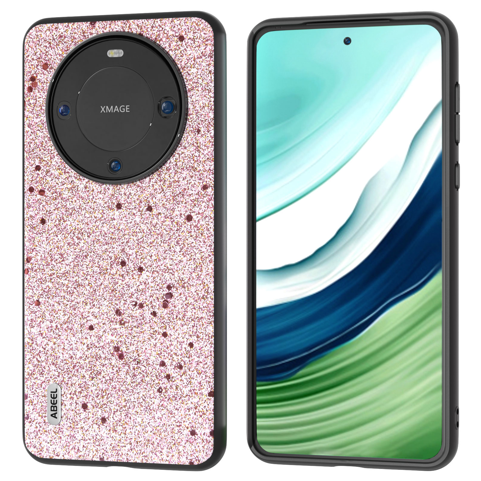 

ABEEL Für Huawei Mate 60 Glitzer Leder Mit Tpu+pc-hülle Anti-kratzer-mobiltelefonabdeckung - Rosa, Huawei Mate 60