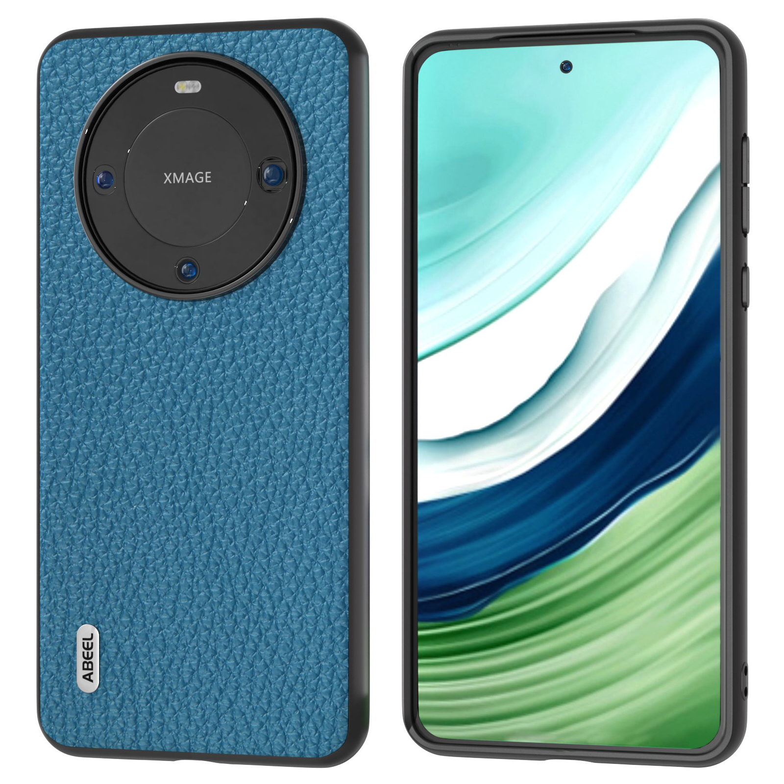 

Abeel Litchi Textur Telefonhülle Für Huawei Mate 60, Cowide Lederbeschichtete PC+TPU -telefonabdeckung - Blau, Huawei Mate 60