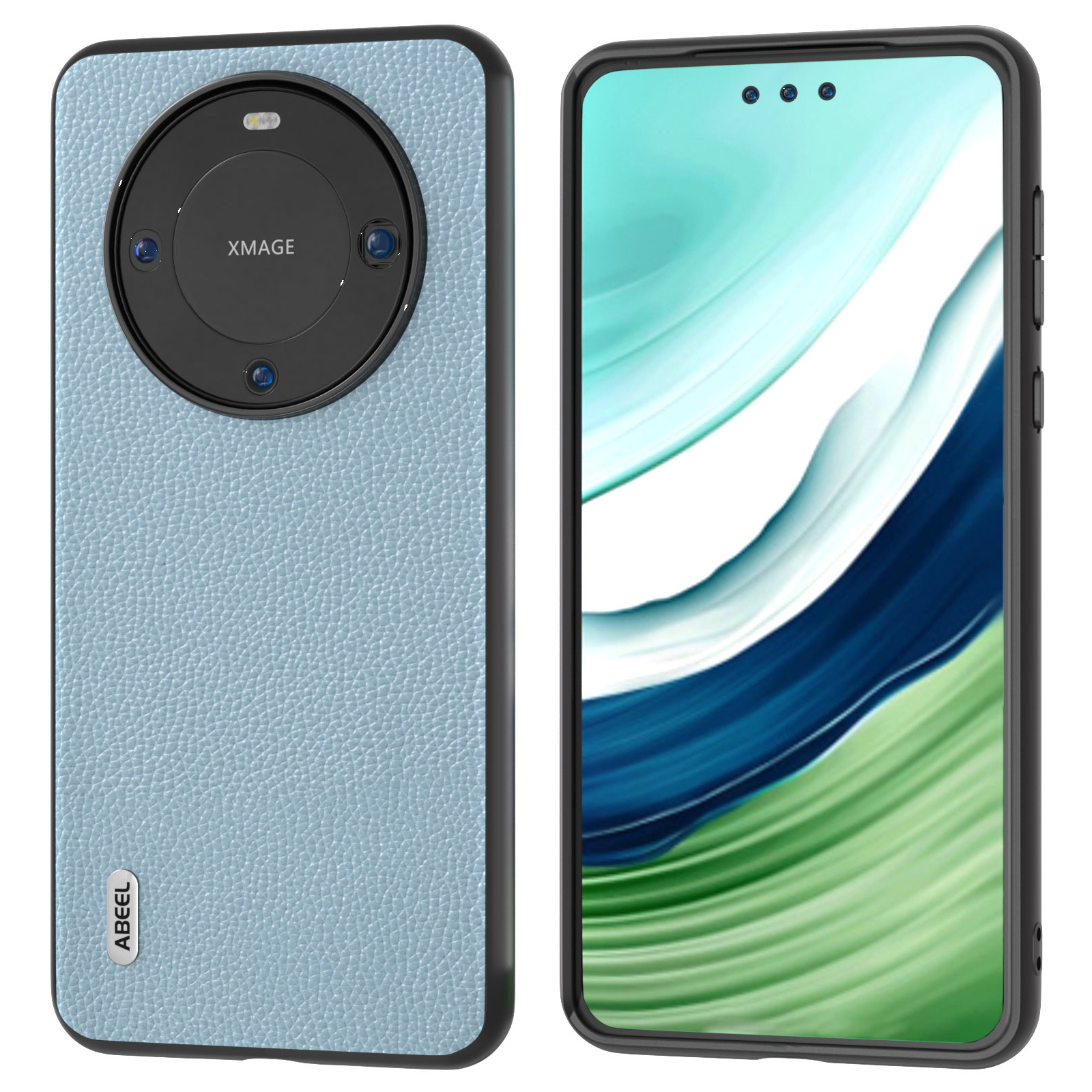 

ABEEL Für Huawei Mate 60 Pro Anti-scratch Phone Case Litchi Textur Cowhide Leder+pc+tpu-abdeckung - Baby Blau, Huawei Mate 60 Pro