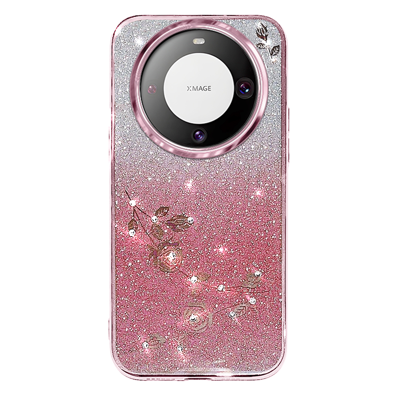 

Für Huawei Mate 60 Pro Strash Decor Phone Hülle Blumenglitter -gradient TPU -abdeckung Mit Riemen - Roségold, Huawei Mate 60 Pro