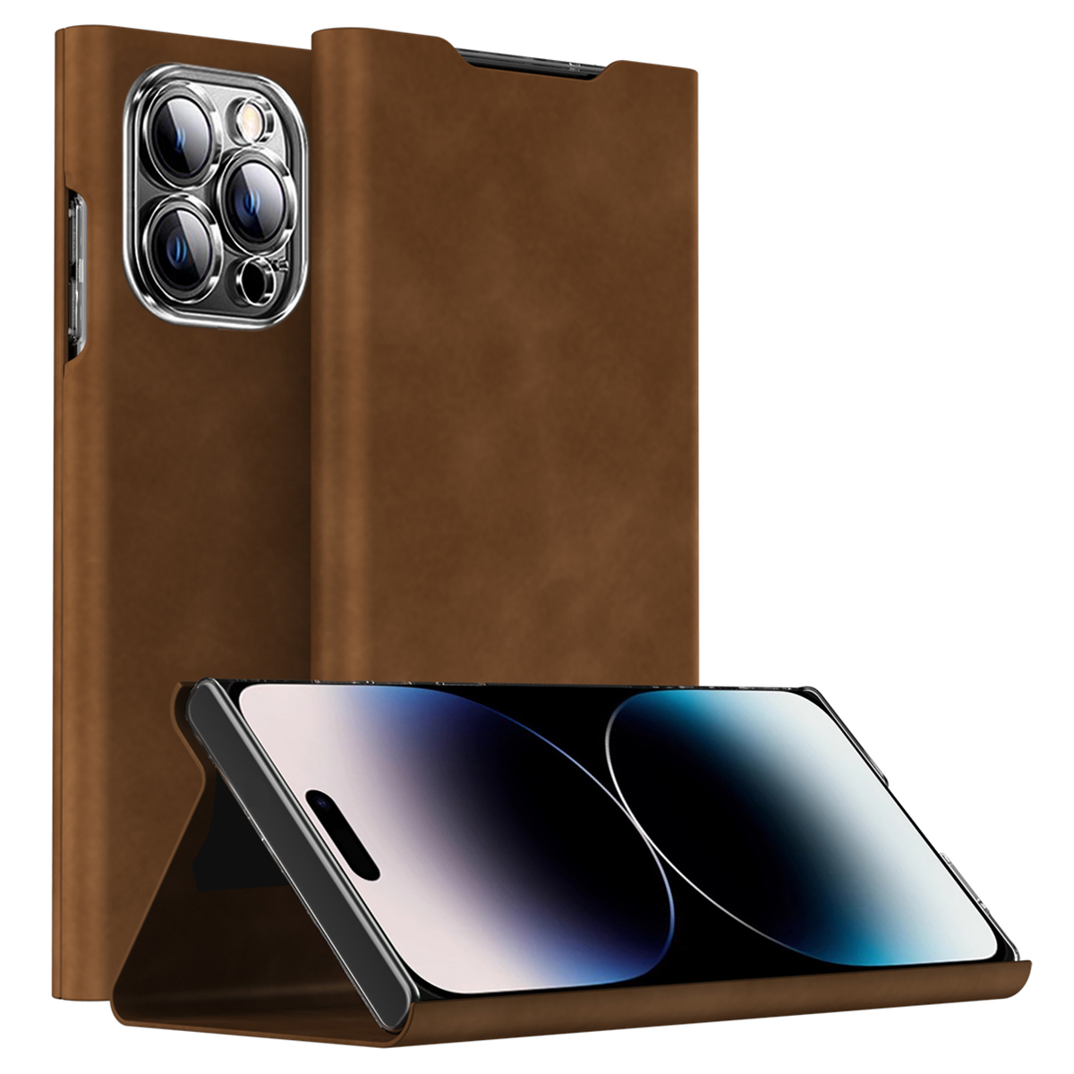 

Kartensteckplatz PU Leder + PC -hülle Für Iphone 14 Pro, Nappa Texture Ständer Vollschutz Telefonabdeckung - Braun, iPhone 14 Pro