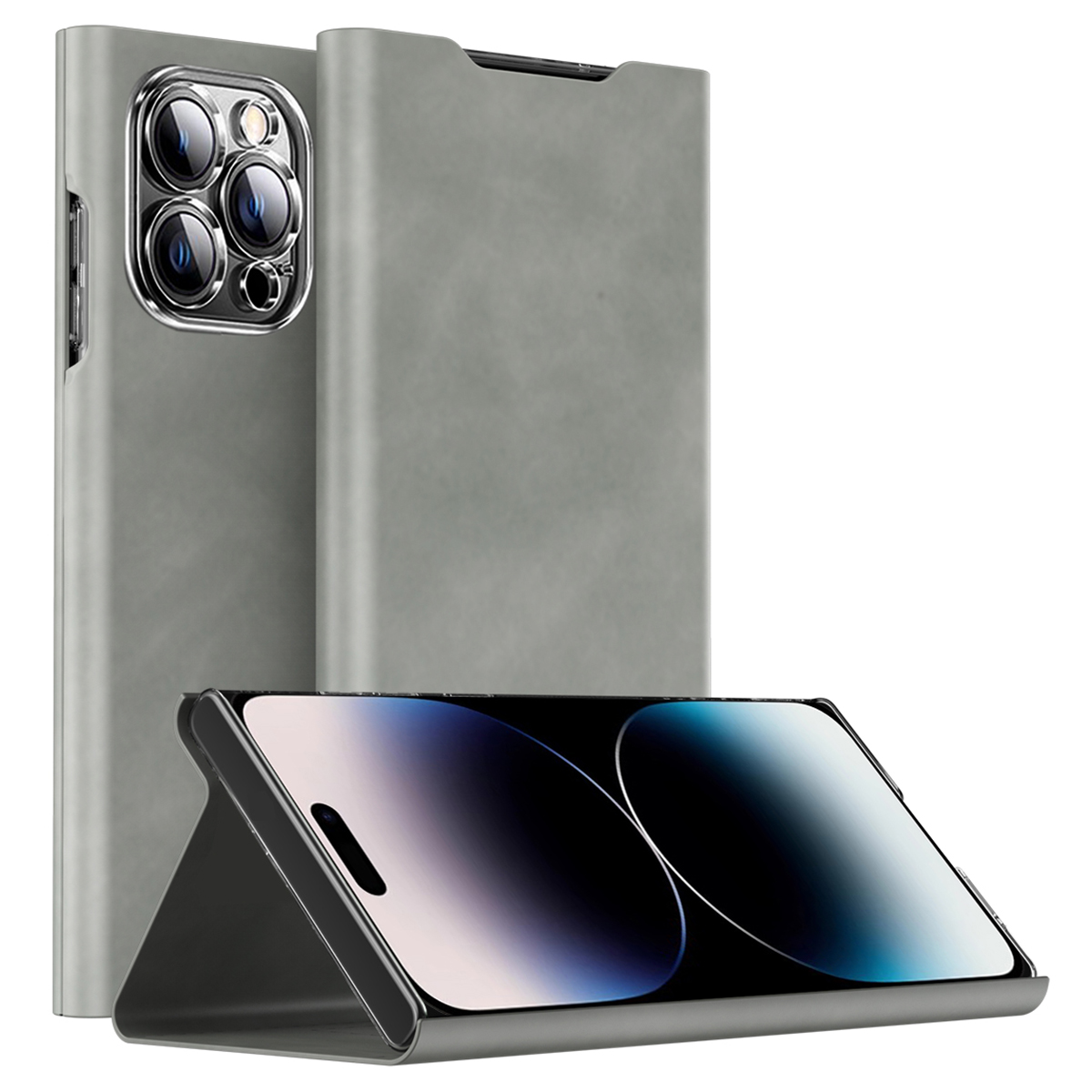 

Kartenhalter Stand Telefonabdeckung Für Iphone 13 Pro, PU Leder + PC Nappa Texture Telefon Hülle - Grau, iPhone 13 Pro