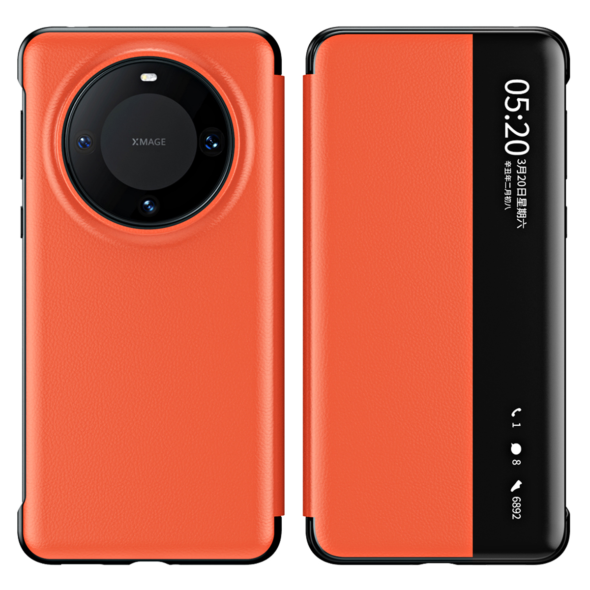 

Für Huawei Mate 60 Pro View Window Smartphone Case Litchi Textur PU Leder + PC -telefonabdeckung - Orange, Huawei Mate 60 Pro
