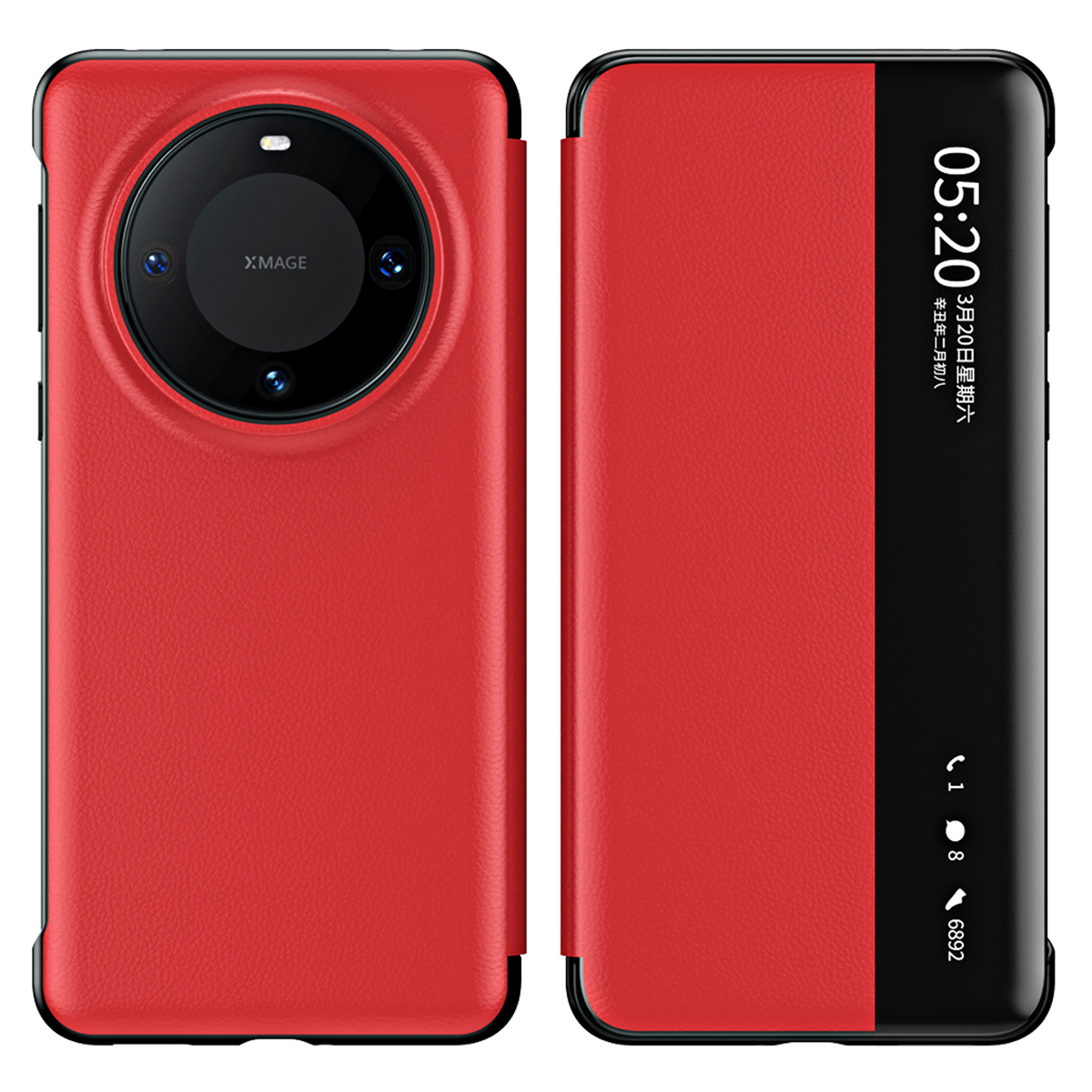 

Für Huawei Mate 60 Pro View Window Smartphone Case Litchi Textur PU Leder + PC -telefonabdeckung - Rot, Huawei Mate 60 Pro