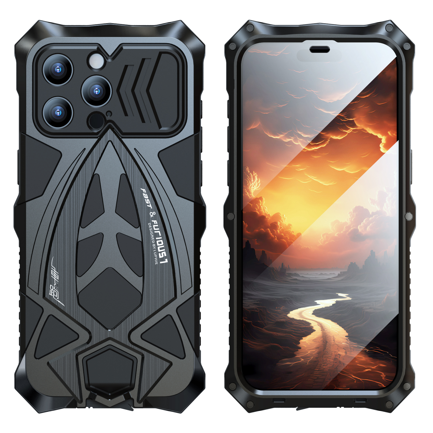 

LUPHIE School Schoolsprossforte Metal+tpu Hage Für Iphion 15 Pro Max Sport Car Design Cover Mit Bildschirmschutz - Schwarz, iPhone 15 Pro Max