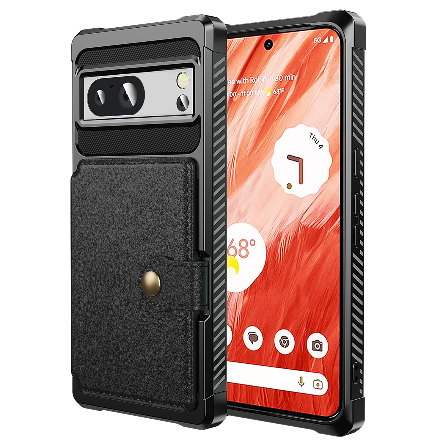 

Für Google Pixel 8 Pro PU Leder+tpu Anti-drop-deckungskartenbeutel Phone Hülle Hilfsmagnetautohalterung - Schwarz, Google Pixel 8 Pro