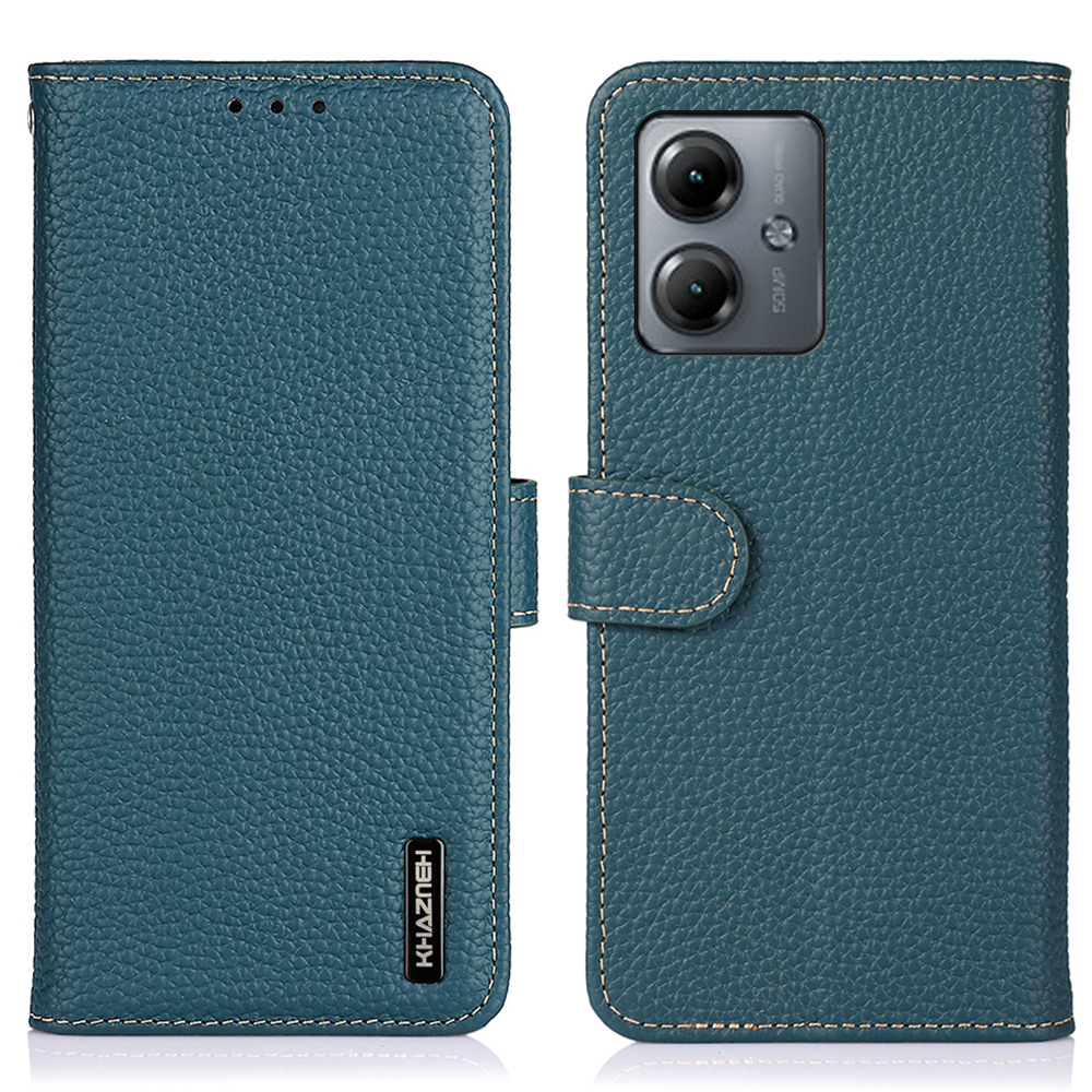 

Khazneh Für Motorola Moto G14 4G Litchi Texture Telefon Brieftasche Echtes Kuhleder -ständer Cover - Grün, Motorola Moto G14 4G