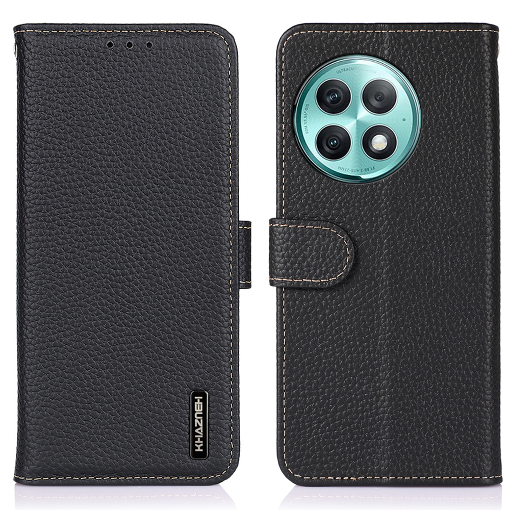 

Khazneh Für OnePlus Ace 2 Pro 5g Echte Kuh Leder -telefonhülle Litchi Textur Stand Wallet Wallet - Schwarz, OnePlus Ace 2 Pro 5G