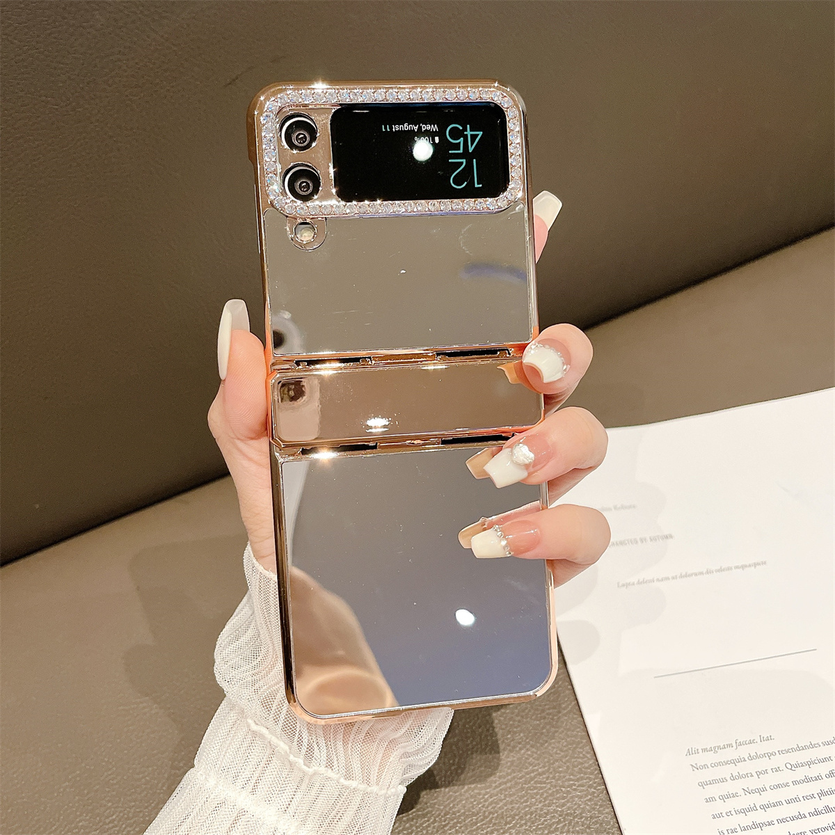

Für Samsung Galaxy Z Flip4 5G Schockfisch -hülle Spiegeloberfläche Hartes PC -telefonabdeckungsrahmen Mit Strass Dekoriert, Galaxy Z Flip4 5G