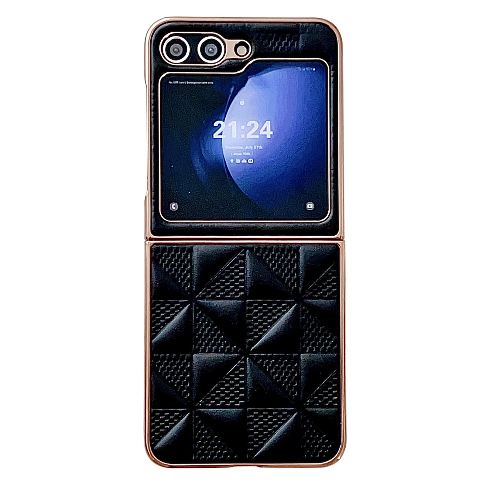 

Schocksicheres PU + PC -telefonfall Für Samsung Galaxy Z Flip5 5G Gittermuster Elektroplating Mobile Abdeckung - Schwarz, Galaxy Z Flip5 5G