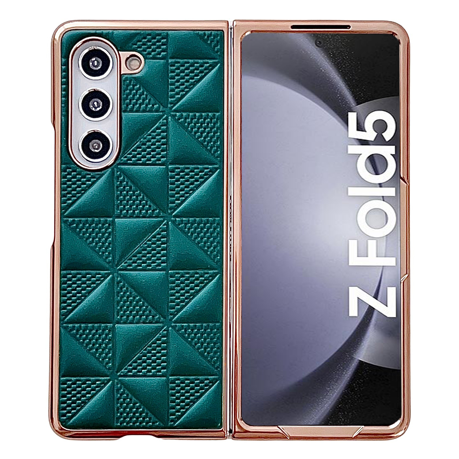

Für Samsung Galaxy Z Fold5 5G PU Lederbeschichtete PC -telefonkoffer -gittermuster -elektroplattenabdeckung - Dunkelgrün, Galaxy Z Fold5 5G
