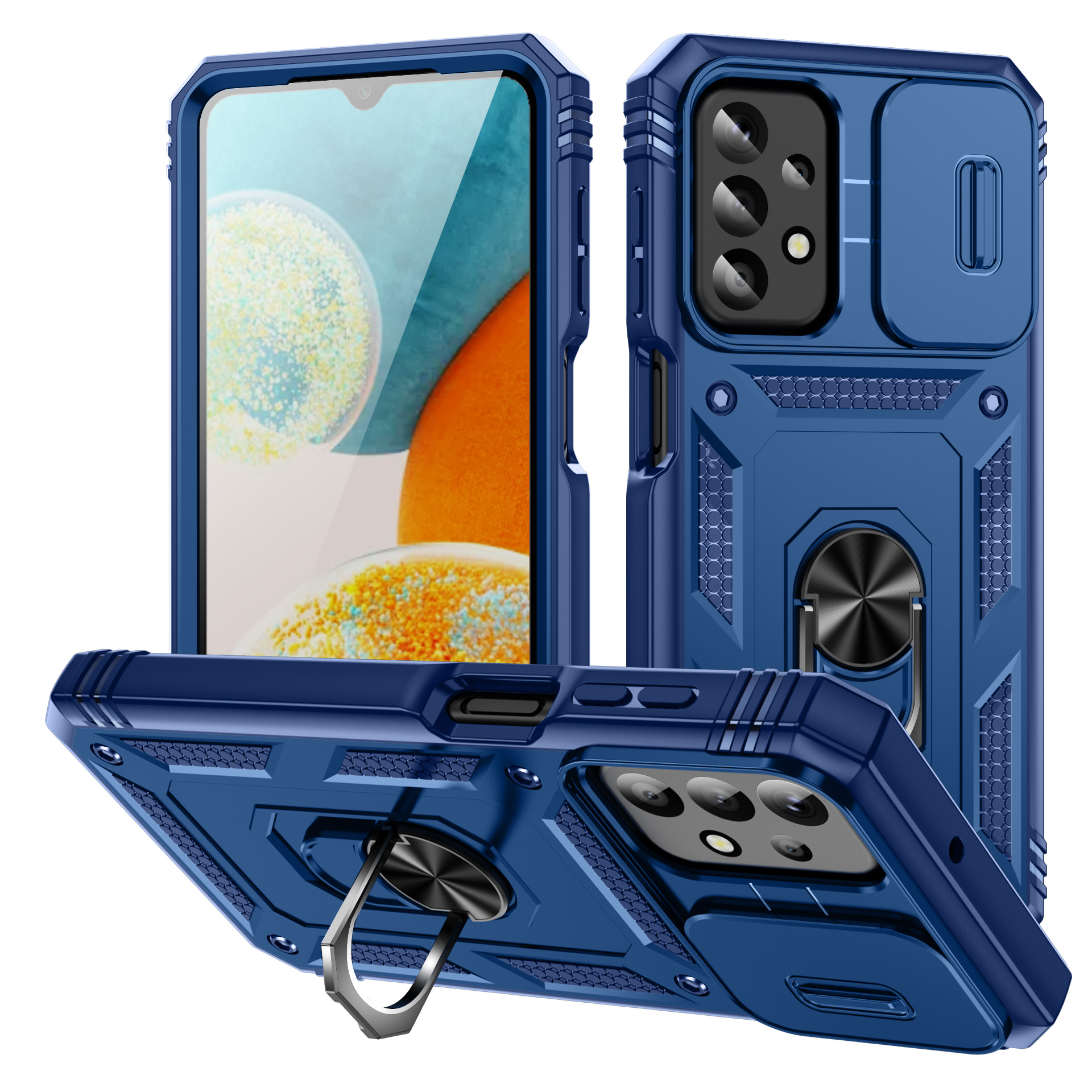 

Für Samsung Galaxy A23 4G / 5G (globale Version) PC+TPU -kickstand -hülle -telefonschale Mit Schiebkamerasabdeckung - Saphir, Galaxy A23 4G