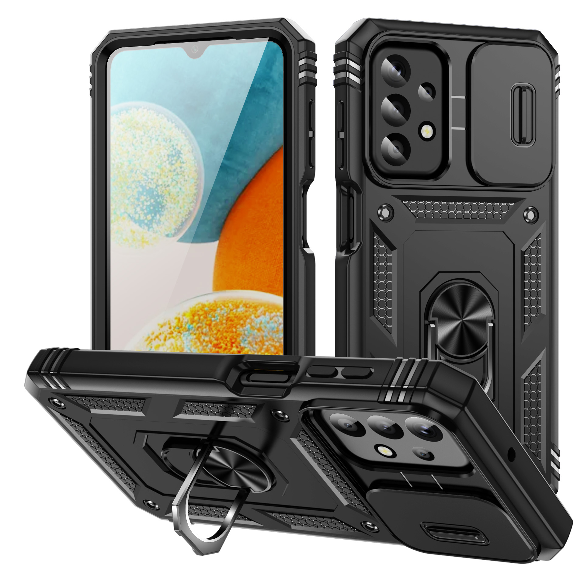 

Für Samsung Galaxy A23 4G / 5G (globale Version) PC+TPU -kickstand -hülle -telefonschale Mit Schiebkamerasabdeckung - Schwarz, Galaxy A23 4G