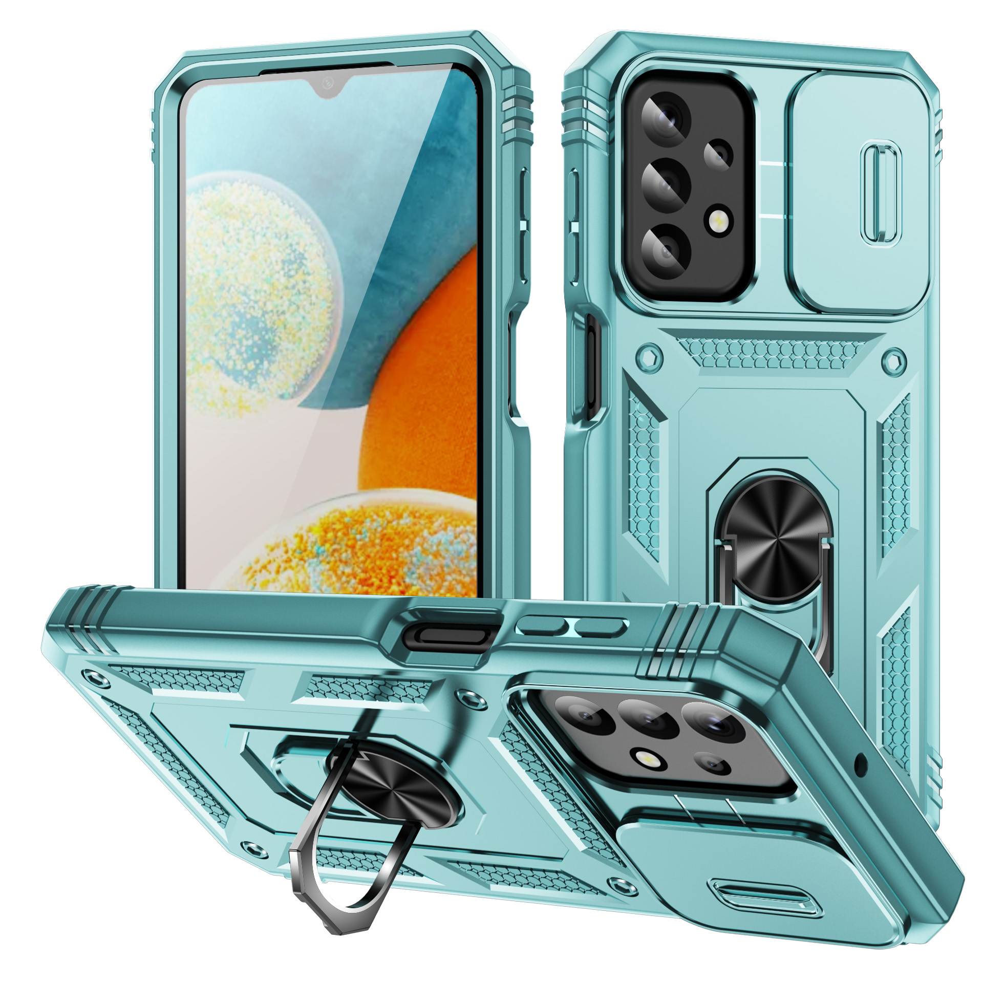 

Für Samsung Galaxy A23 4G / 5G (globale Version) PC+TPU -kickstand -hülle -telefonschale Mit Schiebkamerasabdeckung - Grau Grün, Galaxy A23 4G