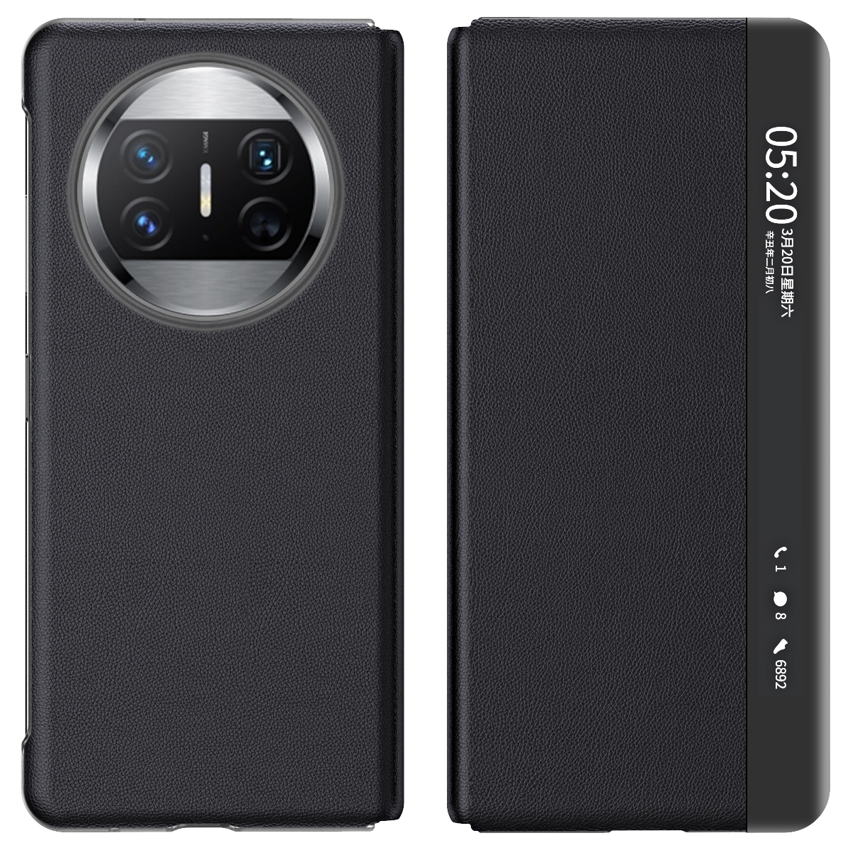 

Fenster Telefonabdeckung Für Huawei Mate X5, PU Leder + PC Stand Hülle (ohne Stifthalter) - Schwarz, Huawei Mate X5