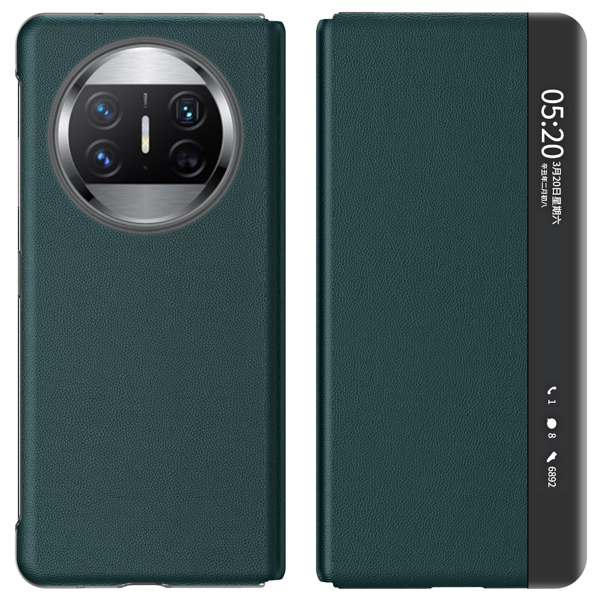 

Fenster Telefonabdeckung Für Huawei Mate X5, PU Leder + PC Stand Hülle (ohne Stifthalter) - Grün, Huawei Mate X5