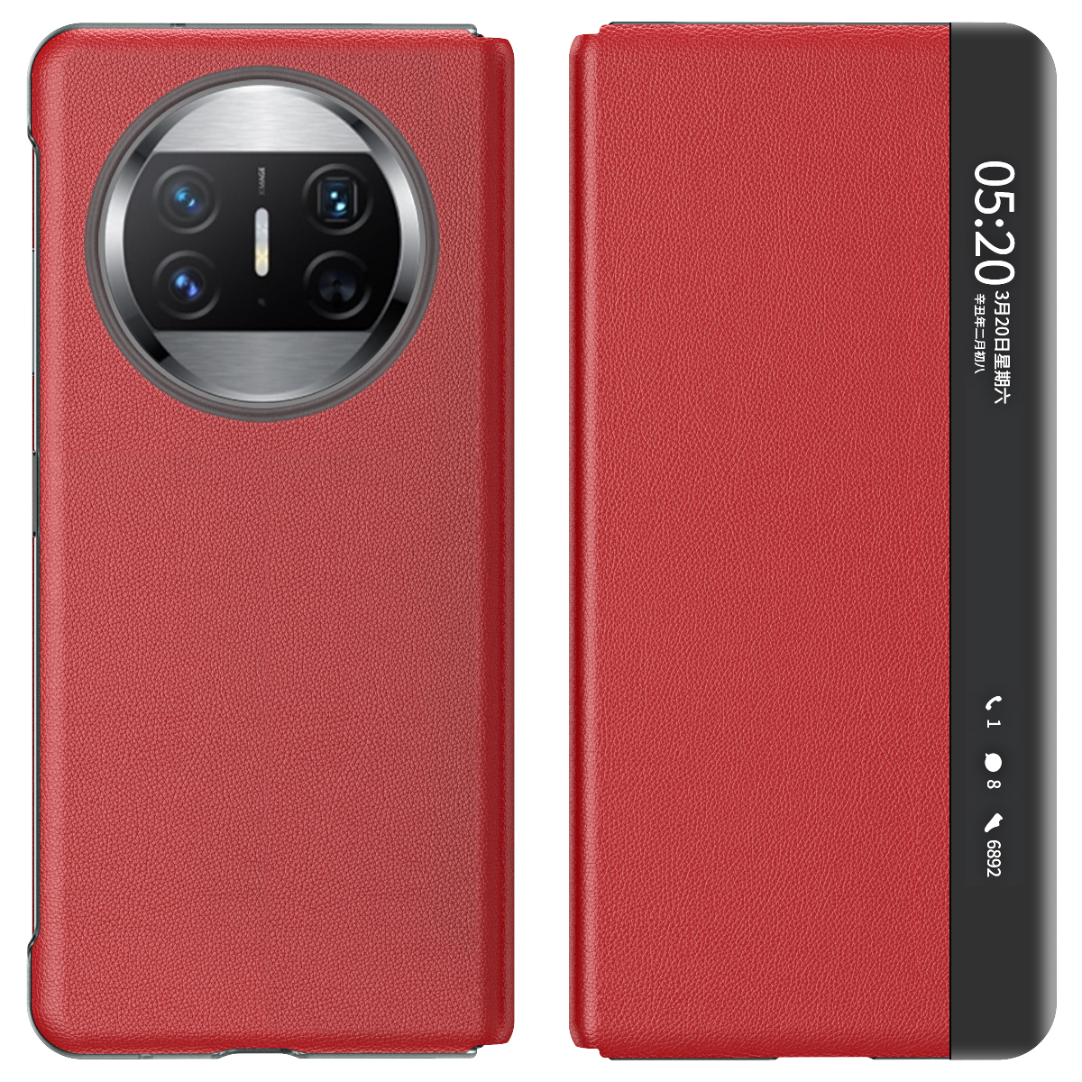 

Fenster Telefonabdeckung Für Huawei Mate X5, PU Leder + PC Stand Hülle (ohne Stifthalter) - Rot, Huawei Mate X5