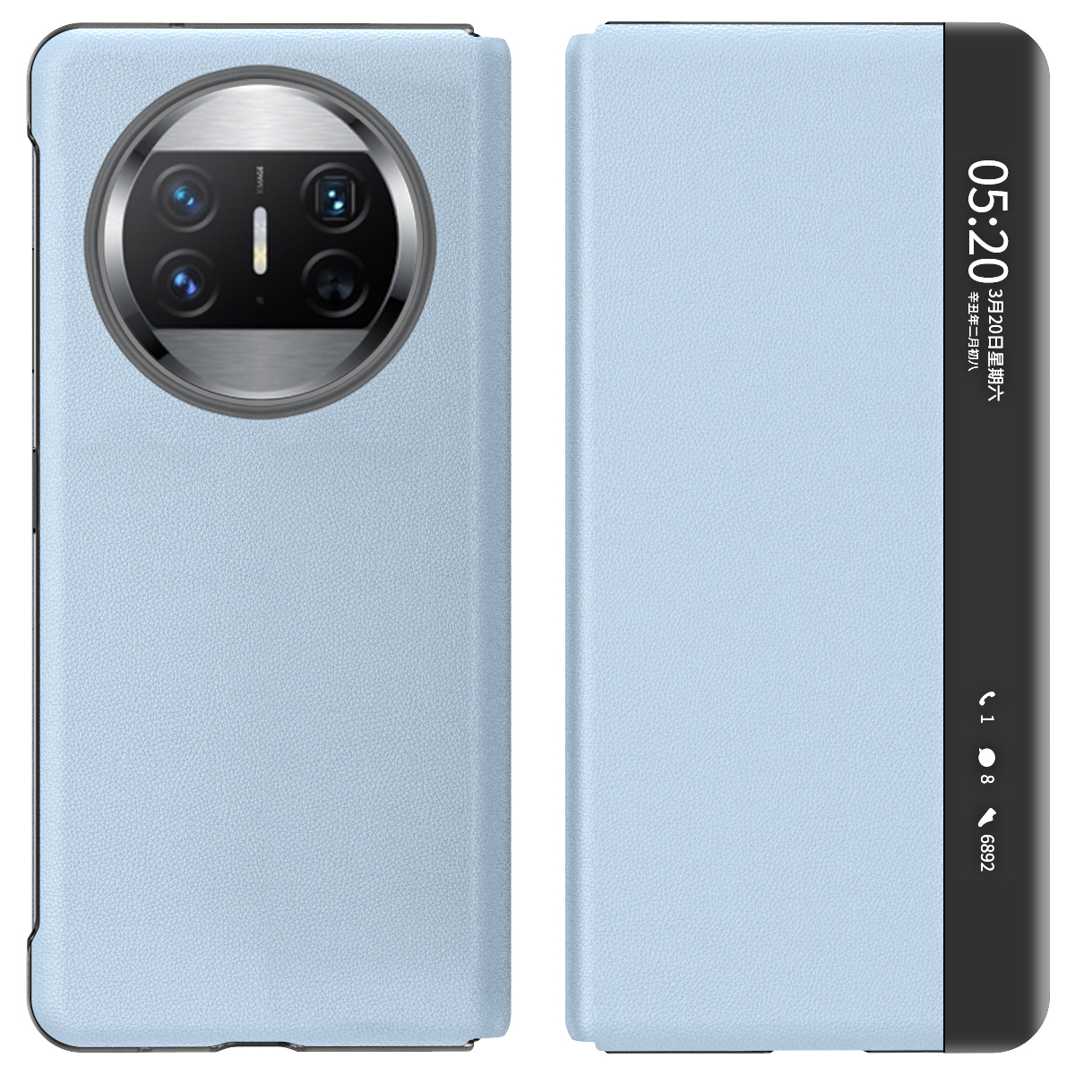 

Fenster Telefonabdeckung Für Huawei Mate X5, PU Leder + PC Stand Hülle (ohne Stifthalter) - Blau, Huawei Mate X5