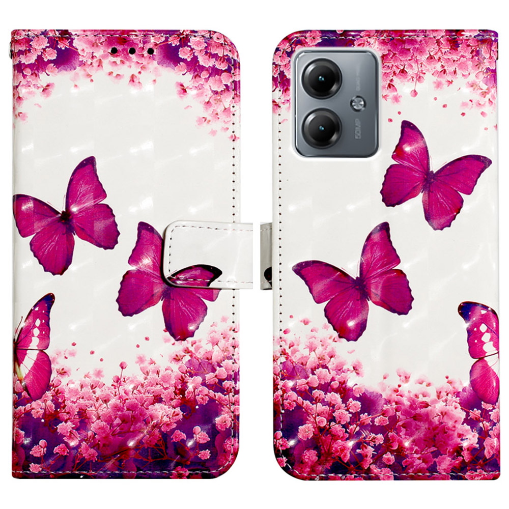 

YB Muster Druckleder Serie-2 Für Motorola Moto G14 4G Wallet Stand Hülle 3D Muster Telefonabdeckung - Rosenschmetterlinge, Motorola Moto G14 4G