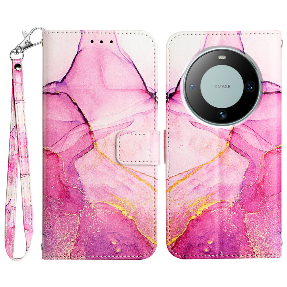 

YB Muster Druckleder Serie-5 Für Huawei Mate 60 Pro Leather Phone Hülle Wallet Wallet Cover - Pink+lila+gold LS001, Huawei Mate 60 Pro