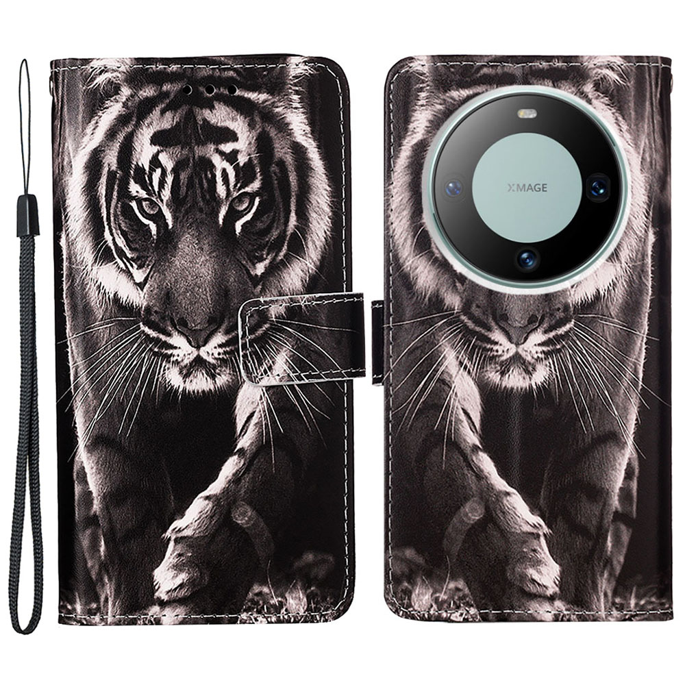 

YB Muster Druckleder Serie-4 Für Huawei Mate 60 Wallet Phone Hülle PU Lederabdeckung - Tiger, Huawei Mate 60