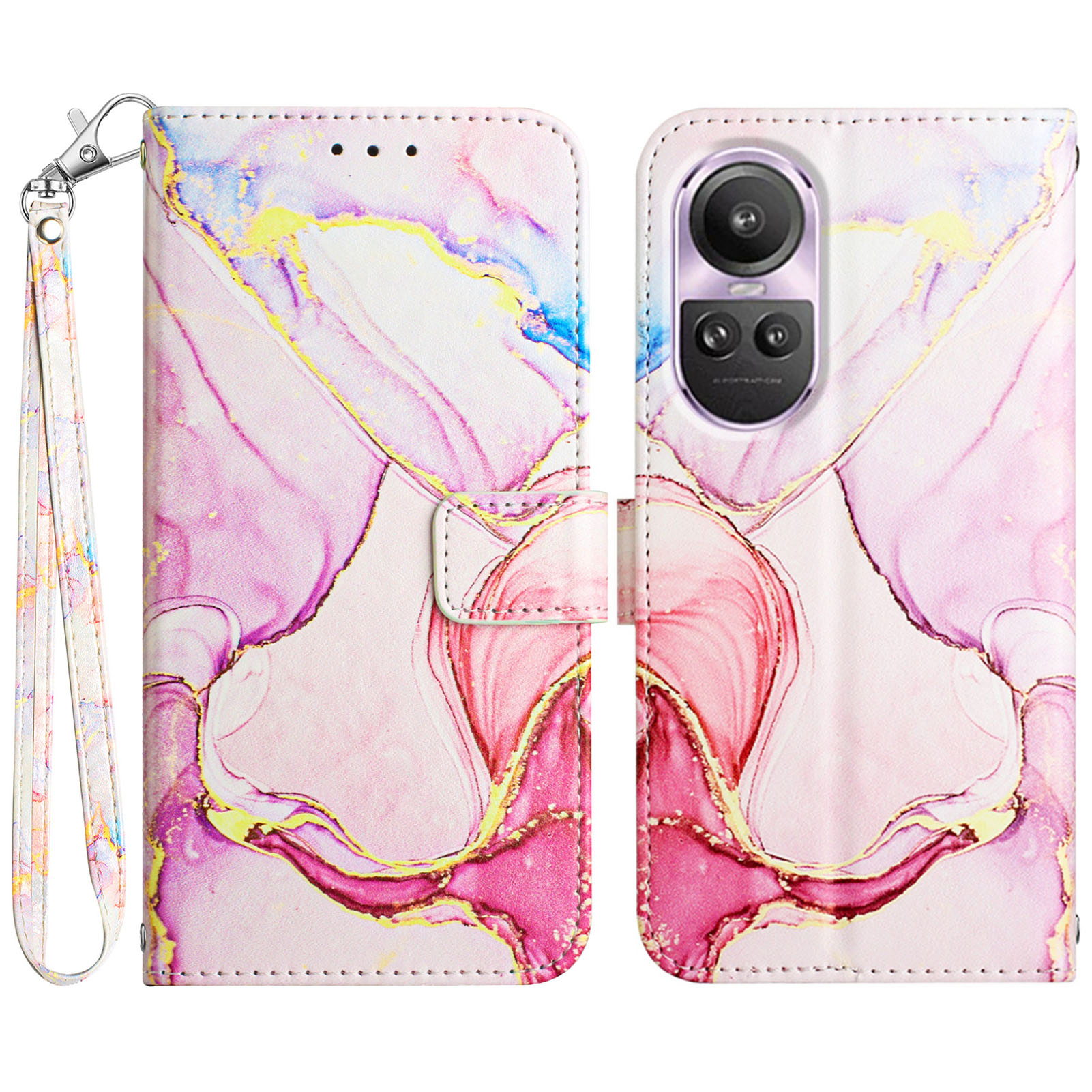 

YB Muster Druckleder Serie-5 Für Oppo Reno10 5G (global) / Reno10 Pro 5G (global) Brieftasche Hülle Lederständer Telefonabdeckung - Roségold LS005, Oppo Reno10 5G (Global)