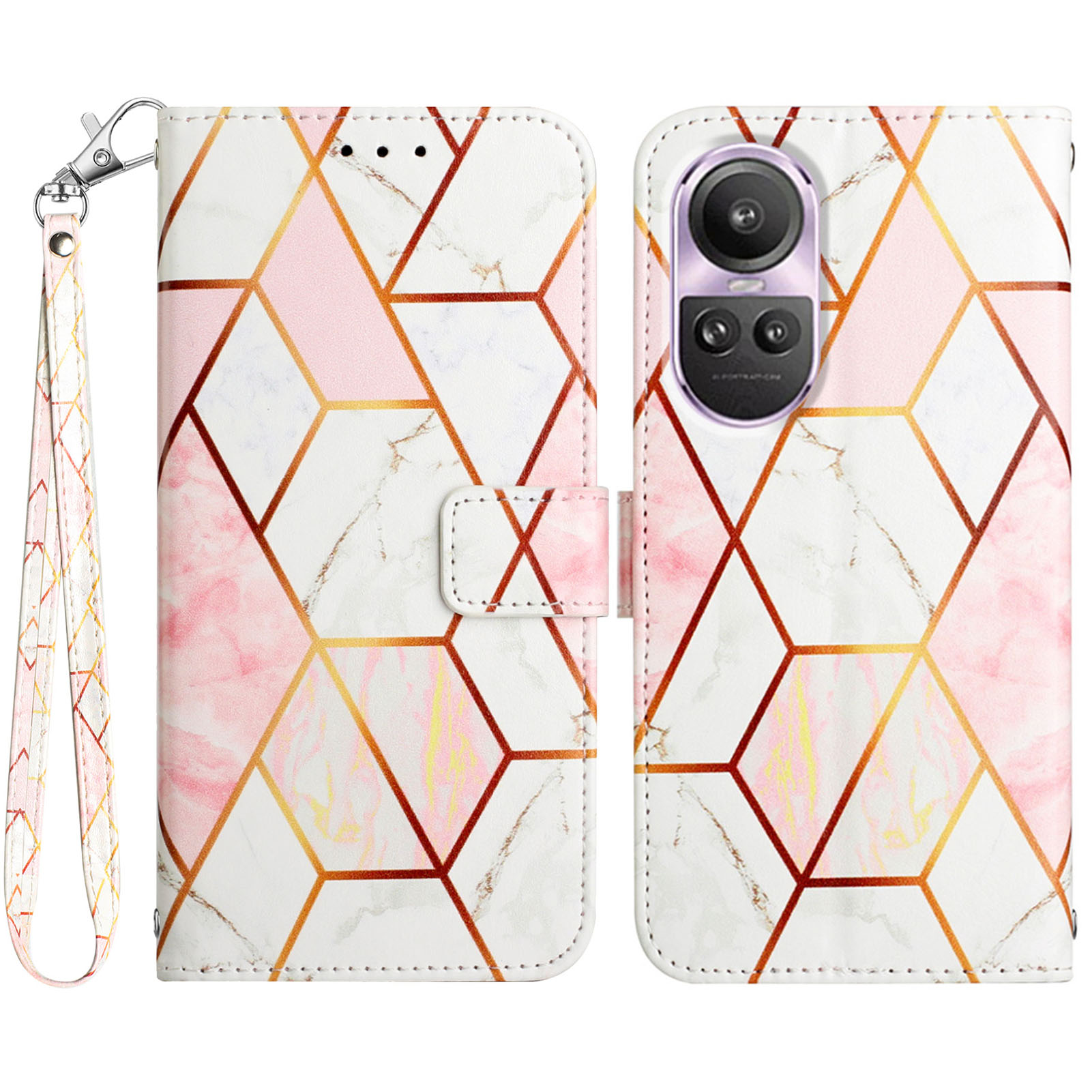 

YB Muster Druckleder Serie-5 Für Oppo Reno10 5G (global) / Reno10 Pro 5G (global) Brieftasche Hülle Lederständer Telefonabdeckung - Pink+weißer LS002, Oppo Reno10 5G (Global)