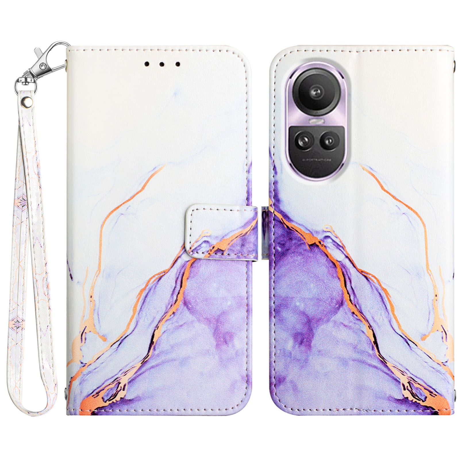 

YB Muster Druckleder Serie-5 Für Oppo Reno10 5G (global) / Reno10 Pro 5G (global) Brieftasche Hülle Lederständer Telefonabdeckung - Weiß+lila Ls006, Oppo Reno10 5G (Global)